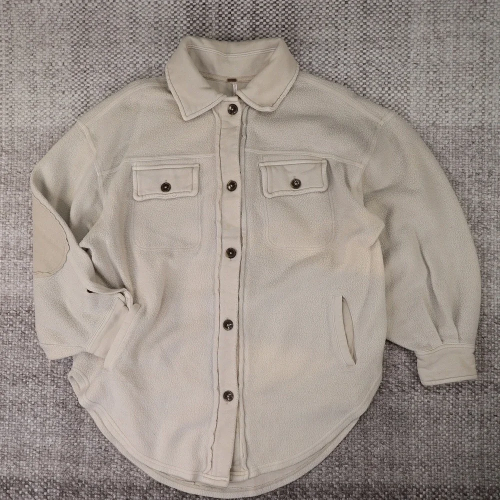Free People Ruby Jacket Oatmeal Beige Fleece Oversized Button Shirt Jacket XS